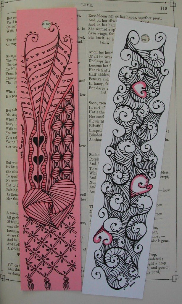 zentangled valentines bookmark