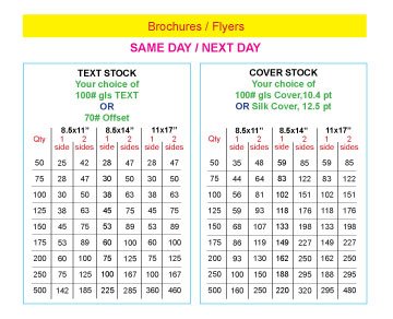 Brochures - Price Chart