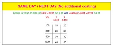 Business Cards- Price Chart