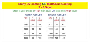 Business Cards- Price Chart