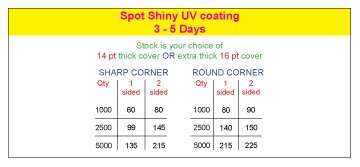 Business Cards- Price Chart