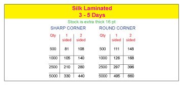 Business Cards- Price Chart